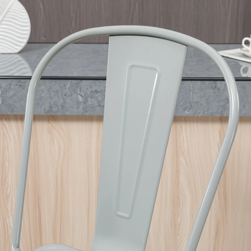 HOMCOM Juego de 4 Taburetes Altos de Cocina de Acero con Respaldo Alto y Reposapiés para Comedor 44x46x116 cm Gris Plata