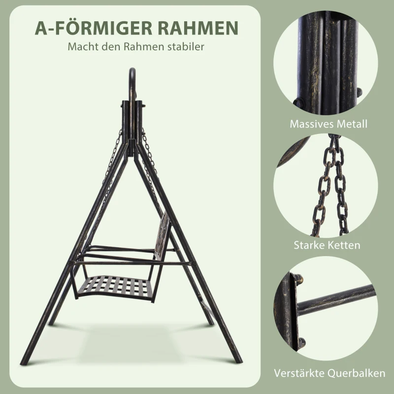 Outsunny Gartenschaukel Schaukelbank für den Garten Outdoor-Schaukel, Vintage Design, Messing-Optik, 167 cm x1 23 cm x 175cm