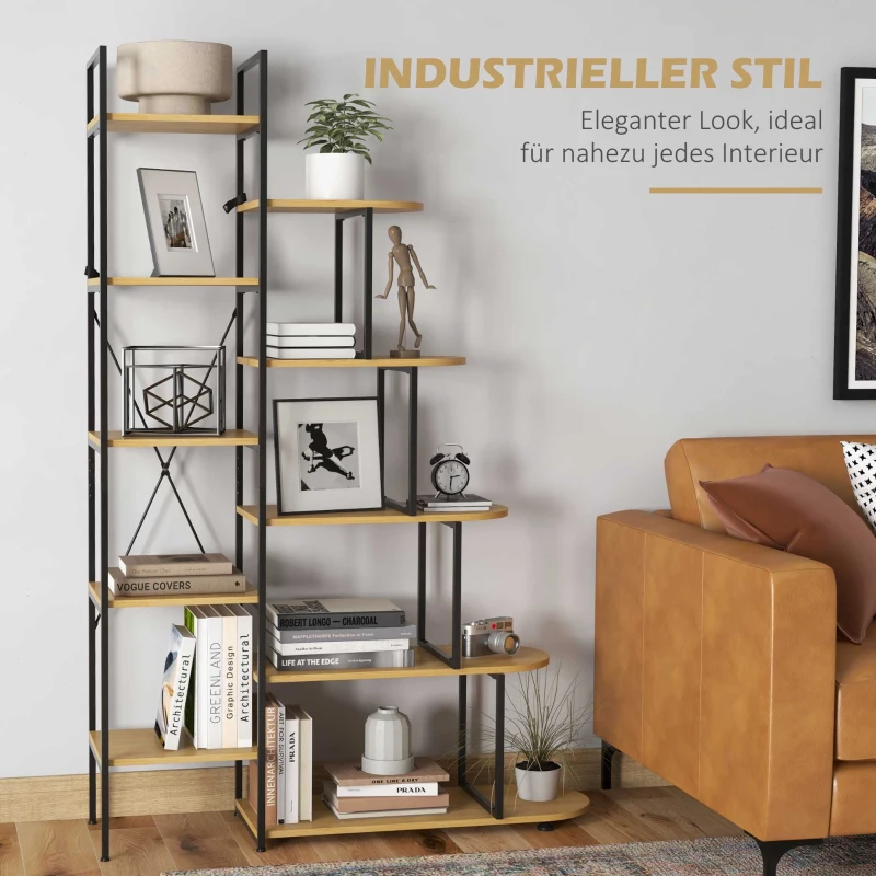 HOMCOM Wandregal im Industriedesign, Bücherregal, 10 Regalböden, Natur + Schwarz