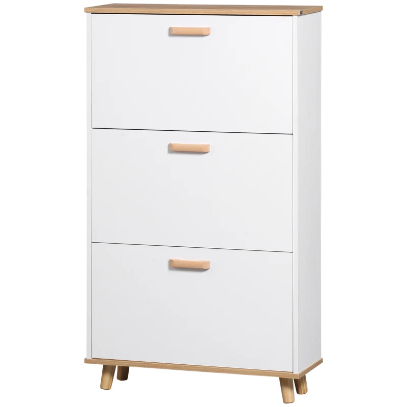 HOMCOM Narrow Shoe Cabinet, Slim Shoe Storage Cabinet with 3 Flip Drawers and Adjustable Shelves, 12 Pair of Shoes Organizer for Hallway, Entryway, White