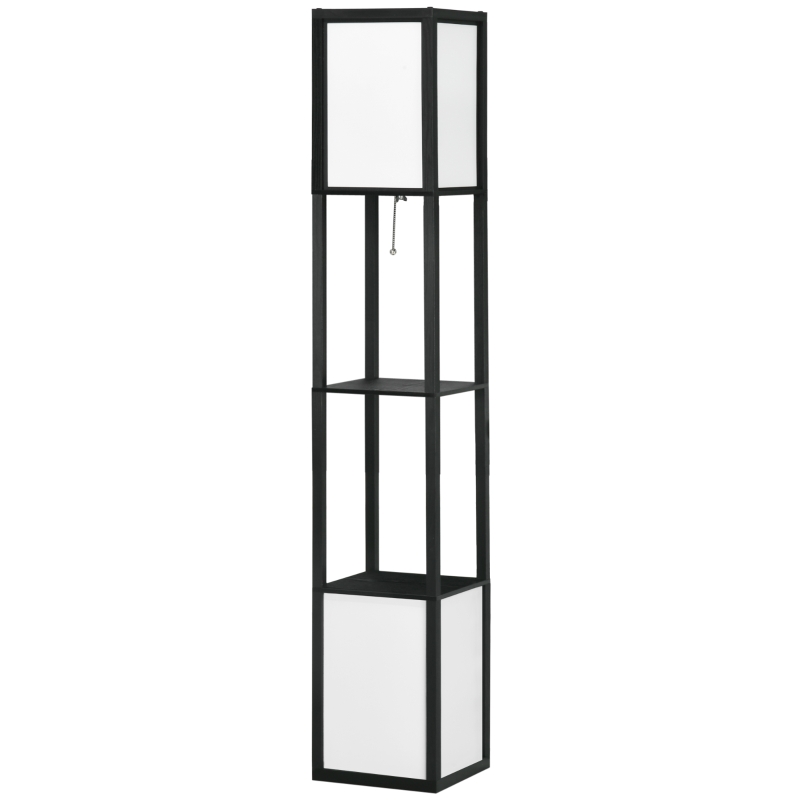HOMCOM Lámpara de Pie de Madera con Estante para Bombilla E27 Potencia Máx. 40W Lámpara Moderna 26x26x156 cm Negro y Blanco