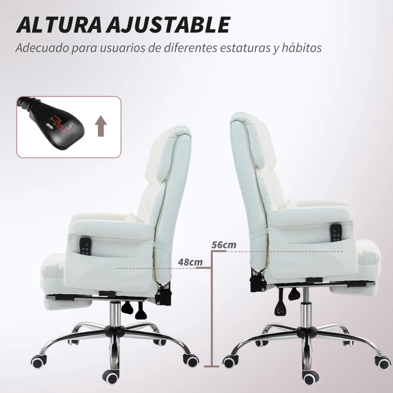HOMCOM Silla de Oficina con 6 Puntos de Masaje Reposapiés Retráctil Altura Ajustable Control Remoto y Soporte Lumbar Blanco(m-7)