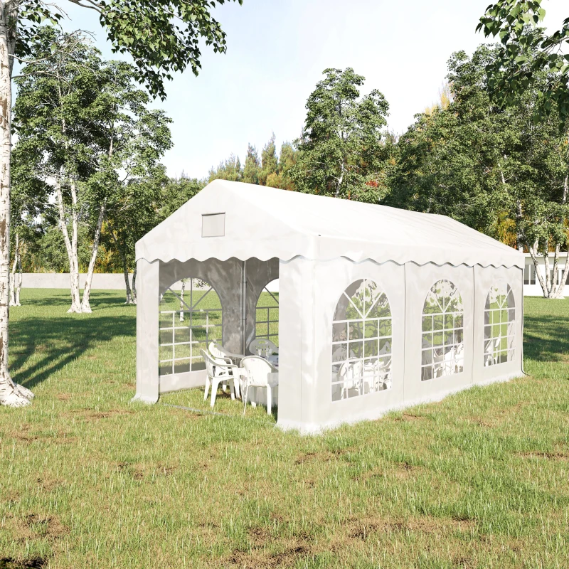 Outsunny 3 x 6 m Marquee Gazebo with Sides, Party Tent Canopy & Carport Shelter for Outdoor Event, Wedding, White