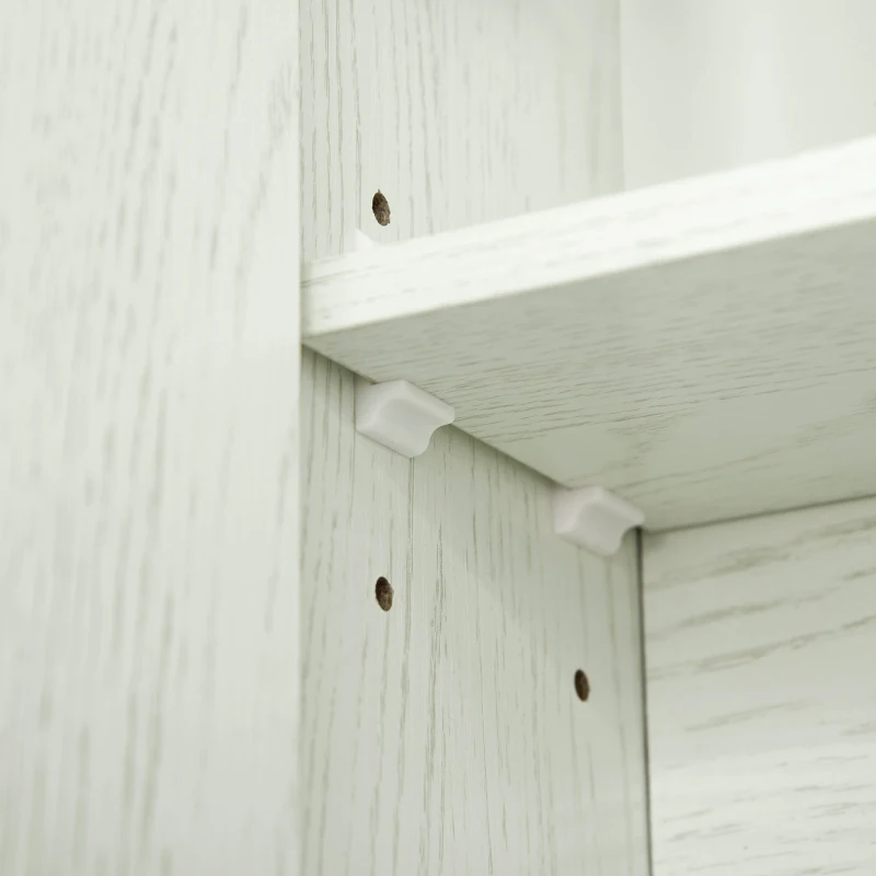 kleankin Armadietto con Specchio a 4 Sezioni con Ripiani Regolabili, Specchiera Bagno in Legno e Vetro, 90x15x75 cm, Bianco