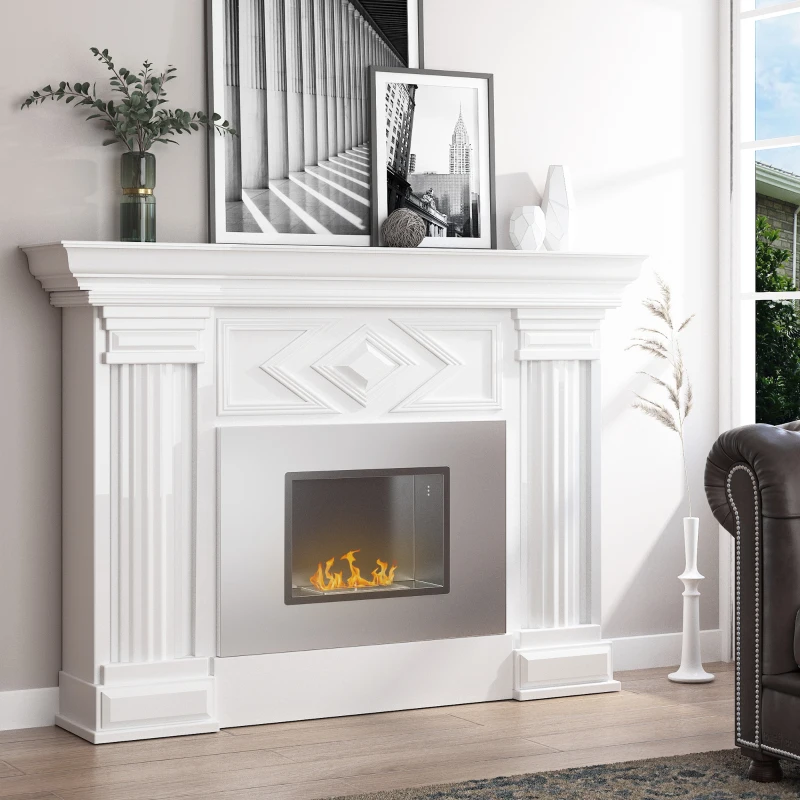 HOMCOM Wall Mounted Ethanol Fireplace, Stainless Steel Bioethanol Heater Stove Fire with 1.2L Tank, 3 Hour Burning Time, 78 x 54 cm, Silver