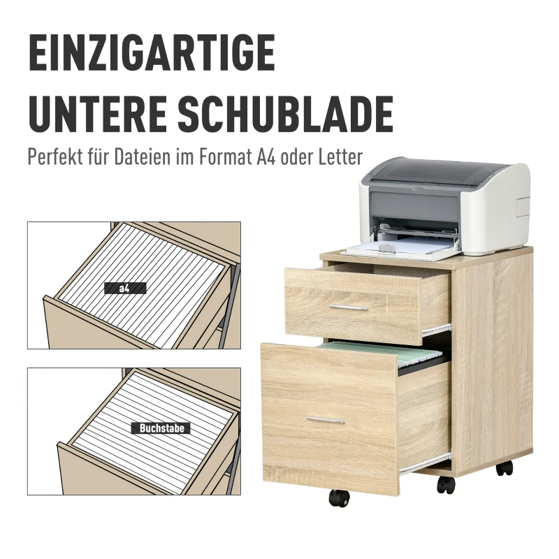 Vinsetto Bürocontainer mit 2 Schubladen Hängeregistratur Aktenschrank Büroschrank Aufbewahrung von Akten Spanplatte Natur 39,5 x 39 x 58,5 cm