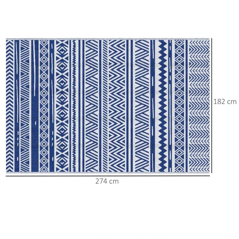 Outsunny Alfombra Reversible 182x274 cm Estilo Moderno para Terraza Balcón Patio Camping Playa Azul Oscuro y Blanco