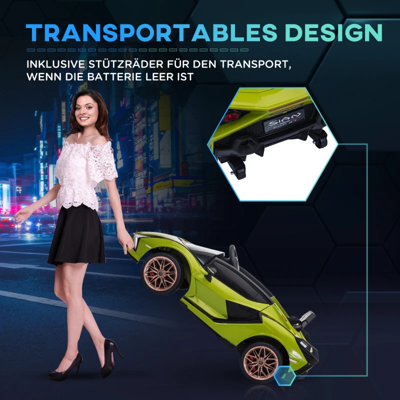 HOMCOM Kinder-Elektroauto, Lamborghini, 3-5 km/h, Fernsteuerung, für 3-5 Jahre, Grün(m-8)
