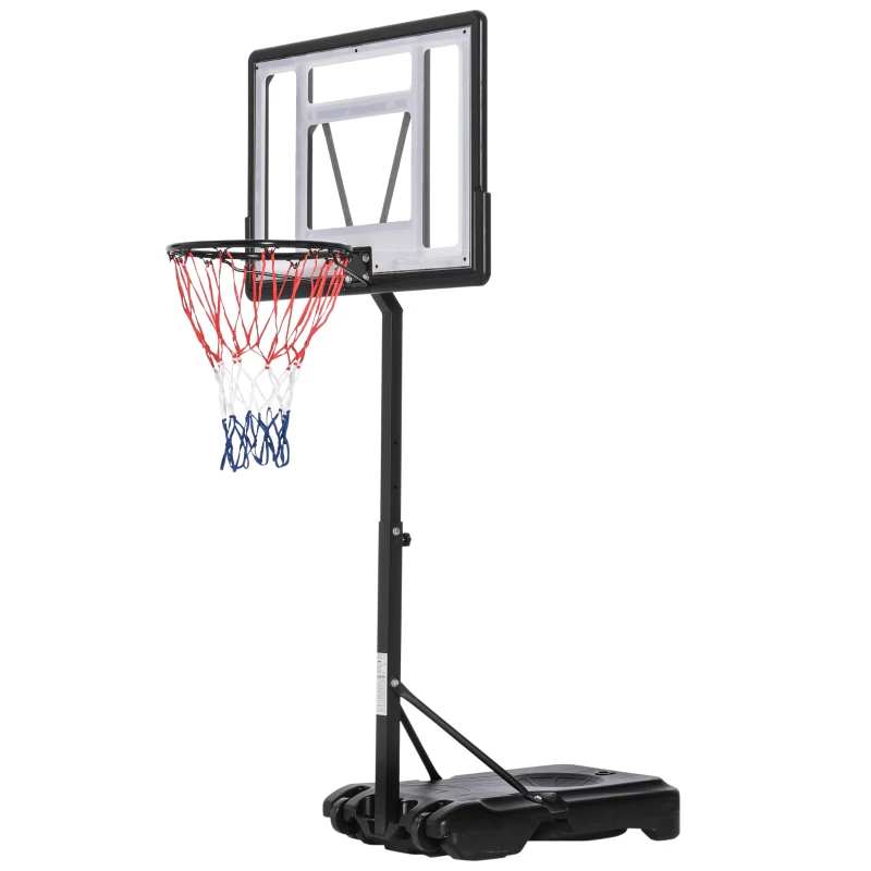 HOMCOM Panier de basket extérieur pour Bord de Piscine Poteau Panneau, Base de lestage sur roulettes Hauteur de l'arceau réglable 1,1-1,3 m Noir Blanc