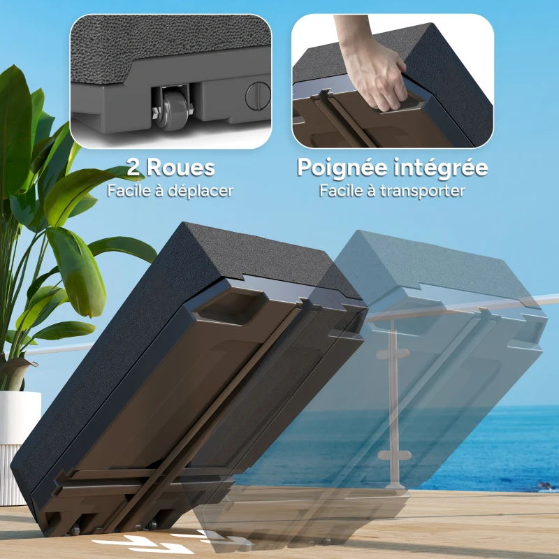 Outsunny Pied de parasol déporté à remplir 90L en plastique avec pied en croix, 2 roulettes et poignée, dim. 80L x 60l x 20H cm