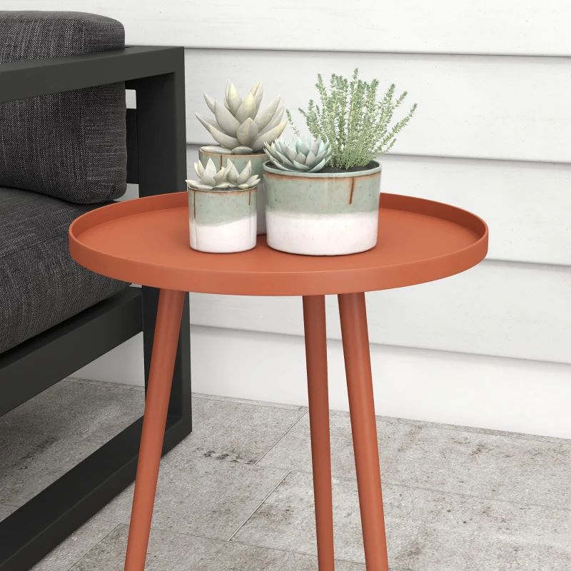 Outsunny Table basse de jardin ronde, table d'appoint extérieur avec bord rond en acier, dim. Ø40 x 50H cm rouge