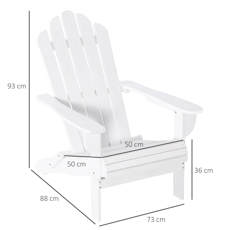 Outsunny Silla Adirondack de Madera Plegable Silla de Jardín con Reposabrazos y Respaldo Alto para Terraza Balcón Exterior Carga Max. 113 kg 73x88x93 cm Blanco