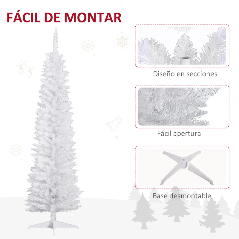 HOMCOM Árbol de Navidad Artificial 180 cm con 390 Puntas Decoración Navideña para Interiores Fácil de Montar Blanco