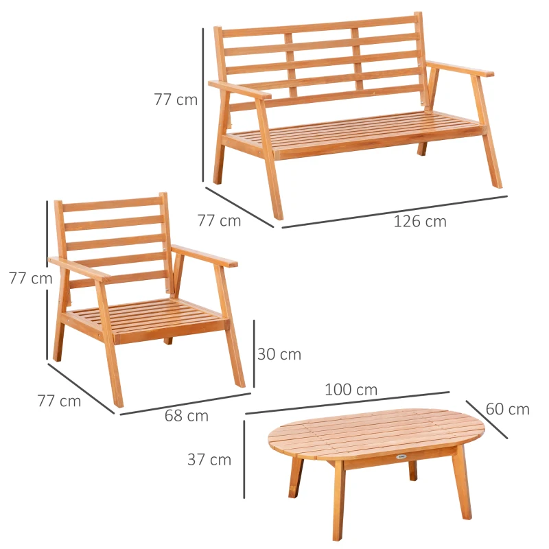 Outsunny Gartenmöbel-Set für 4 Personen Balkonmöbel-Set mit Sitzkissen, Couchtisch, Kiefernholz, Beige