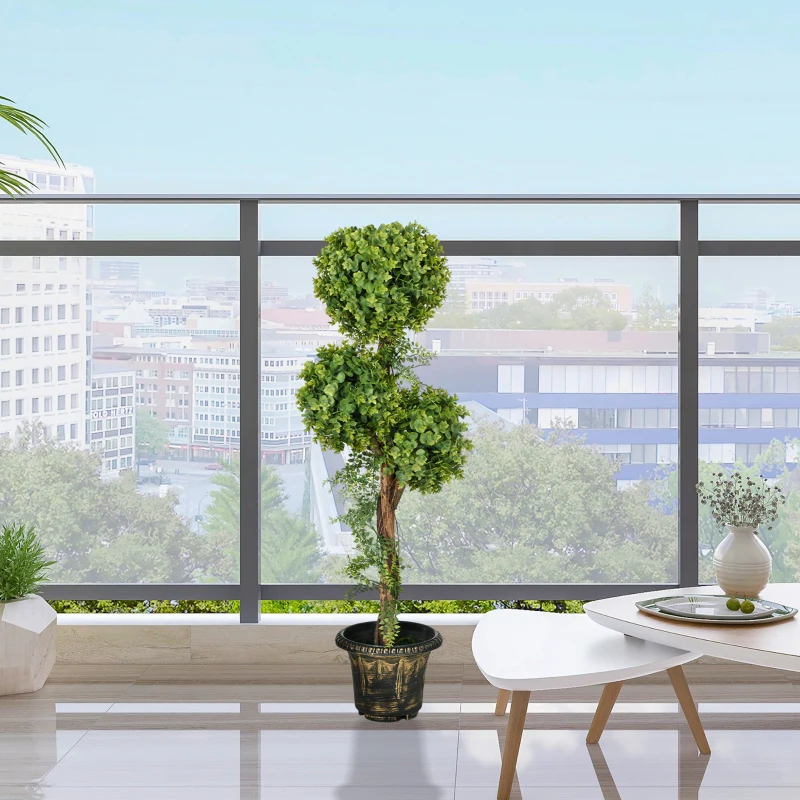HOMCOM Plante artificielle arbre artificiel 3 boules de buis avec pot ciment, intérieur et extérieur, hauteur 115 cm