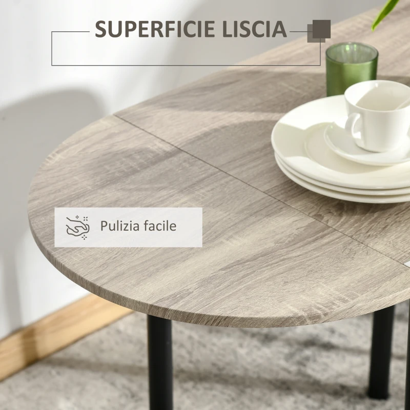 HOMCOM Set da Pranzo 3 Pezzi con 2 Sedie e 1 Tavolo da Pranzo Ovale in MDF e Acciaio per Spazi Limitati