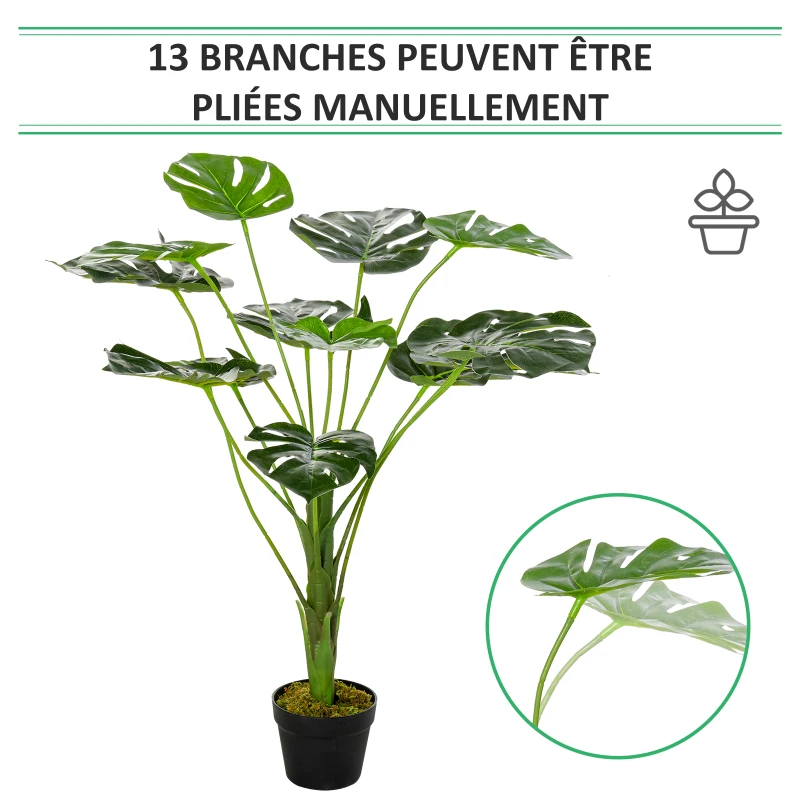 Outsunny Plante artificielle modèle Monstera avec 13 feuilles en pot ciment, intérieur ou extérieur, dim. Ø16 x 85H cm