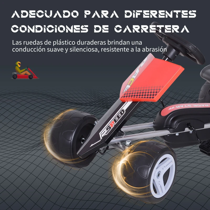 HOMCOM Coche de Pedales Go Kart con Asiento Ajustable Carga 30kg Go Kart Racing Deportivo para Niños 3 Años Juguete Exterior 80x49x50cm Acero