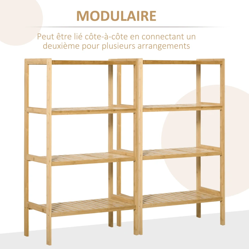 HOMCOM Étagère en bambou 4 niveaux - étagère pour plantes pots de fleurs - étagère de salle de bain - bibliothèque meuble de rangement bureau salon cuisine - étagères à lattes - 62L x 33l x 112H cm
