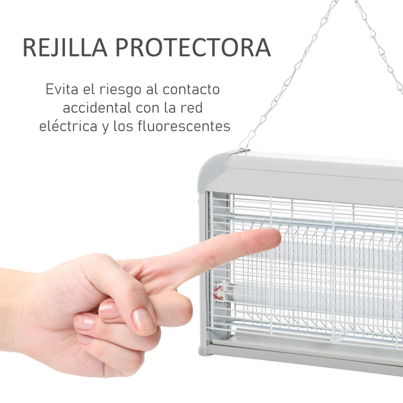 Outsunny Lámpara Anti-mosquitos Lámpara Mata Insectos Eléctrico Luz Ultravioleta 20W con 2 Tubos Área de Acción 60m² Interiores Exteriores 39x7,5x26,5 cm Blanco