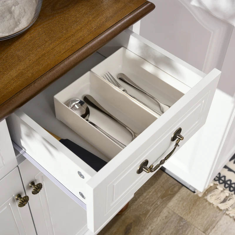 HOMCOM Küchenschrank, Buffet, 2 Schubladen, 2 Schrankfächer, klassisches Design, Weiß+Dunkelbraun, 76 x 38 x 182 cm(m-8)