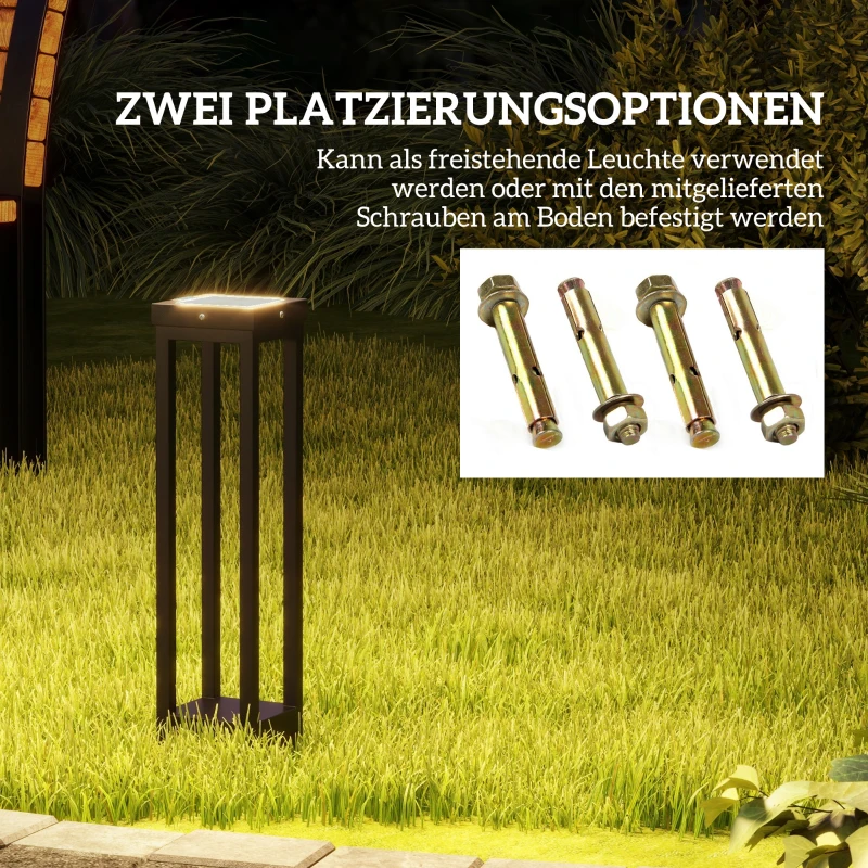 Outsunny Gartenleuchte, Solarbetrieb, bis 10h Leuchtdauer, Einschaltautomatik, wetterfest, 12,5 x 12,5 x 50 cm, Schwarz