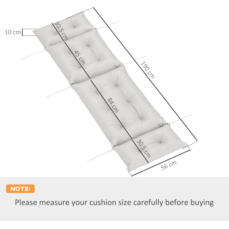 Outsunny Sun Lounger Cushions Only, 190x56x10cm Garden Lounge Chair Cushions, UPF20+ 220gsm Fabric, Thick Sunbed Replacement Pads with 6 Ties, Light Grey