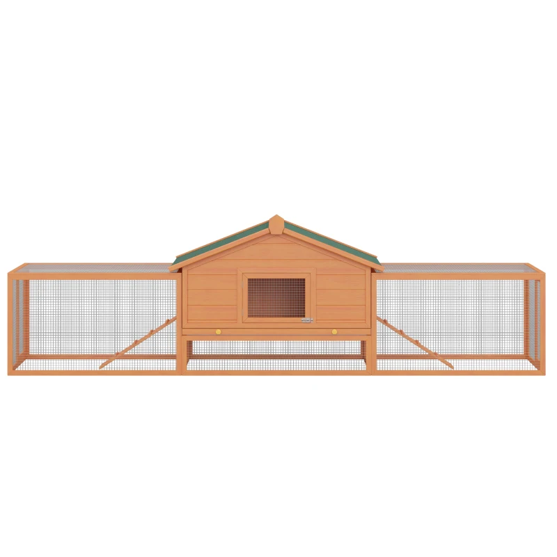PawHut Conejera de Madera 309x79x86 cm Conejera Exterior Grande para 2-4 Conejos 2 Corrales Bandeja Extraíble Techo Asfáltico