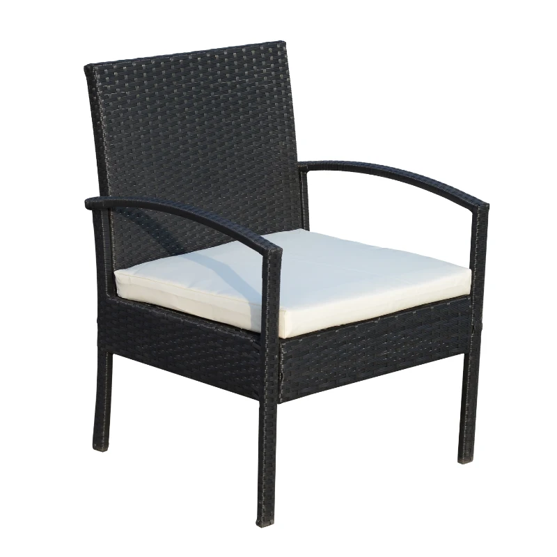 Outsunny Conjunto de Muebles Ratán Jardín Terraza 4 Plazas 4 Plazas 1 Mesa de Café 2 Sillones 1 Banco con Cojín Marco Metal