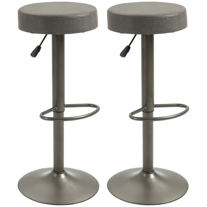 HOMCOM Set 2 Sgabelli da Bar Girevoli con Poggiapiedi e Altezza Regolabile, 35x36x64-85cm, Grigio