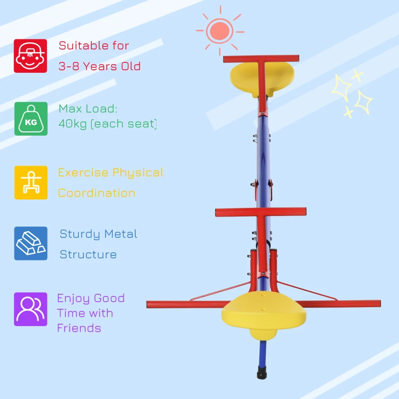 Outsunny Kids 360 Degree Rotating Metal Seesaw Swivel Teeter Totter Children's Playground Equipment for Garden Outdoor Indoor Swing, 2 Seats