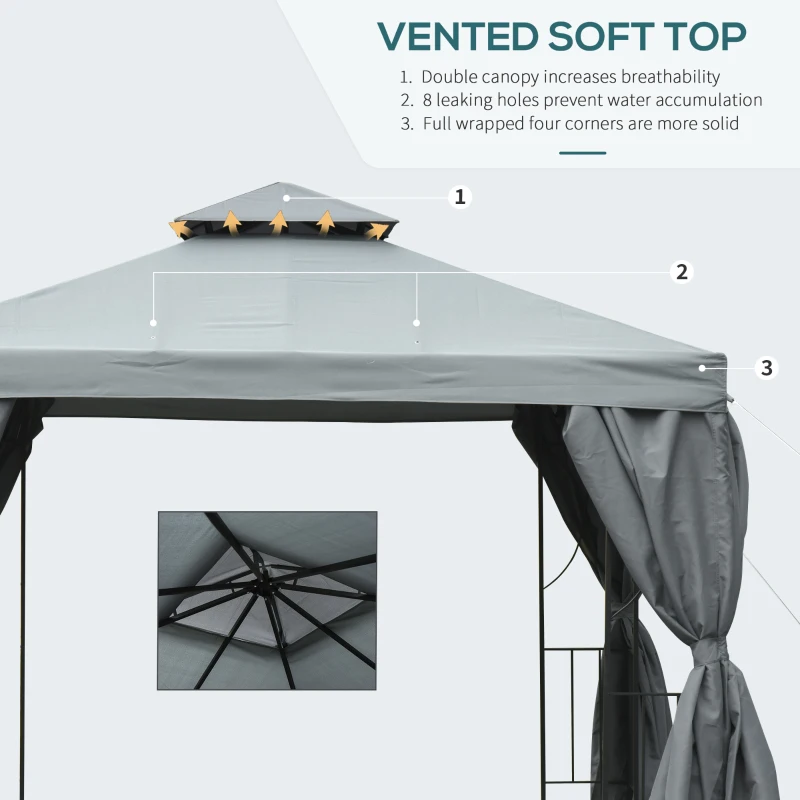 Outsunny 3 x 3 m Garden Gazebo Double Roof Marquee Patio Wedding Party Tent Canopy Shelter with Sidewalls, (Dark Grey)