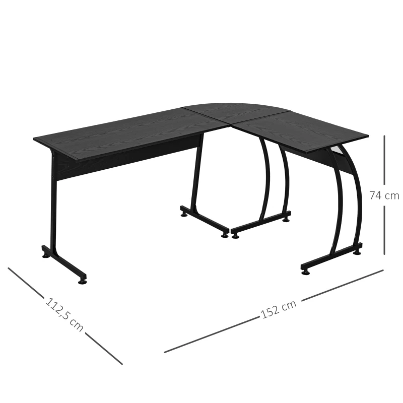 HOMCOM Mesa de Computadora en Forma de L Escritorio para Estudio Oficina Minimalista Moderno con Gran Espacio 112,5x152x74 cm Negro