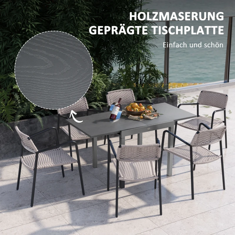 Outsunny Terrassentisch, ausziehbar, 4 bis 6 Personen, Aluminium/Stahl, 80/160 x 80cm, Dunkelgrau