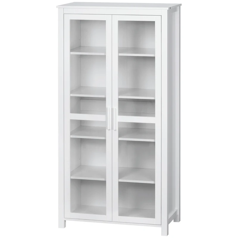HOMCOM Küchenschrank, 4 Regale, 2 Glastüren, 80 cm x 39,5 cm x 160 cm Weiß