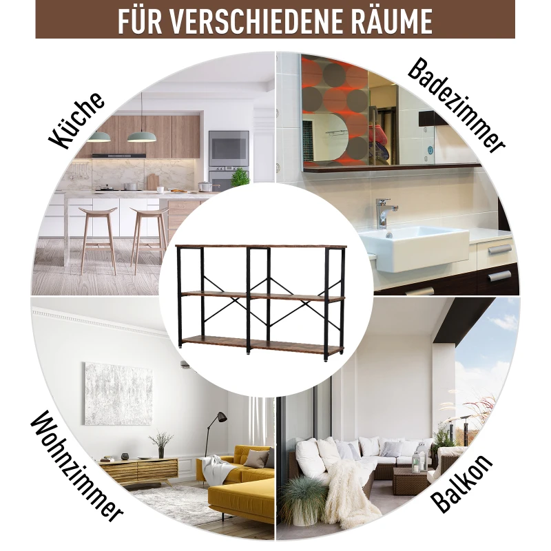 HOMCOM Aufbewahrungsregal, 3-stufiges Standregal, Flurtisch, Konsolentisch, Beistelltisch, Aktenregal, Spanplatte, 120 x 30 x 76 cm