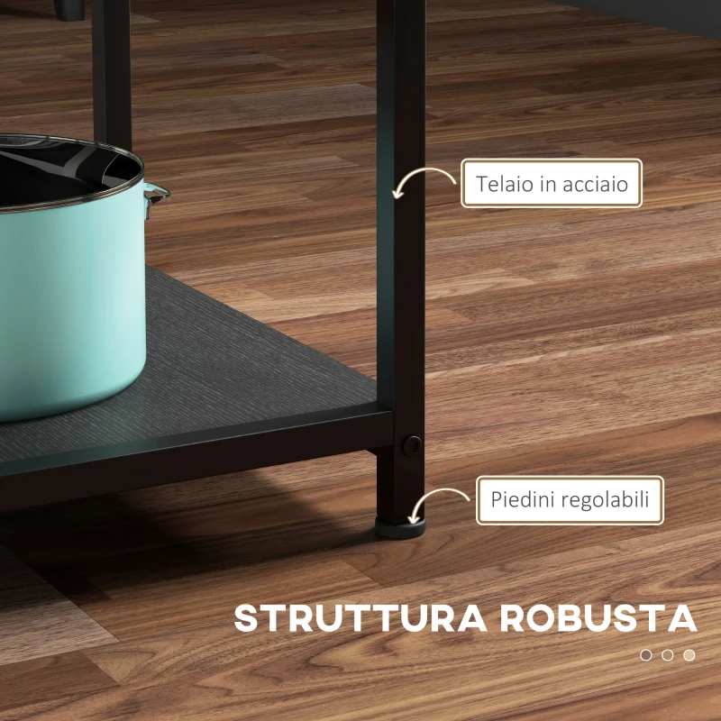 HOMCOM Tavolo da Pranzo per 4-6 Persone con 2 Ripiani Integrati, in Acciaio e MDF, Ø100x76 cm, Nero e Marrone