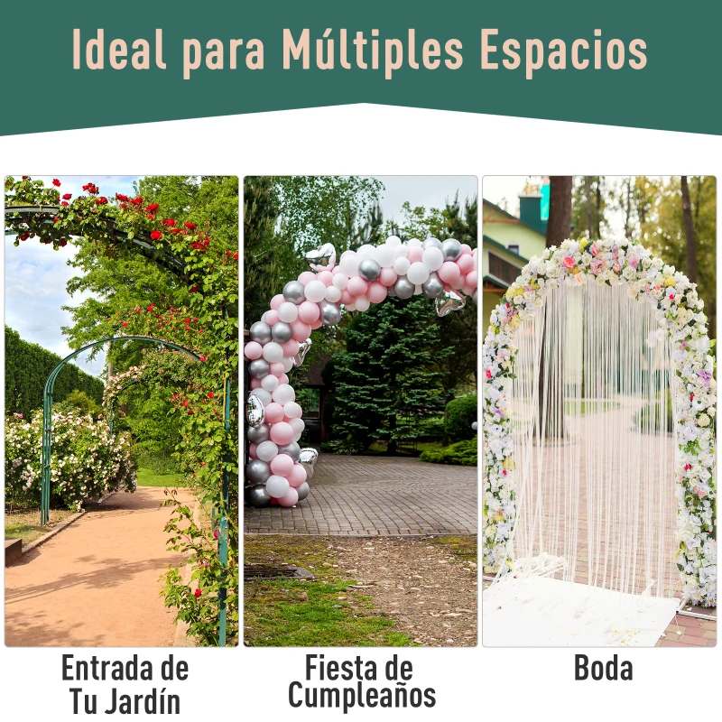 Outsunny Arco de Jardín con Puerta Enrejado de Metal 131x49x212 cm con Cerradura para Plantas Trepadoras Jardín Boda Patio al Aire Libre Color Negro Mate