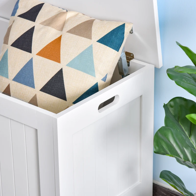 HOMCOM Panca Contenitore Multiuso in Legno MDF, 2 Maniglie e Apertura con Blocco di Sicurezza, 81x40x46cm, Bianco