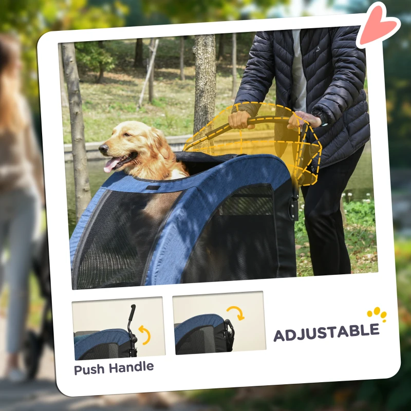 PawHut Dog Stroller 4 Wheels Pet Trolley Carrier Mesh Windows for Medium Large Dogs Traveling Blue