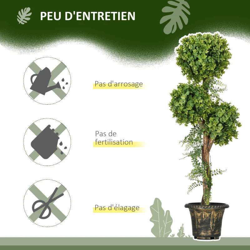 HOMCOM Plante artificielle arbre artificiel 3 boules de buis avec pot ciment, intérieur et extérieur, hauteur 115 cm