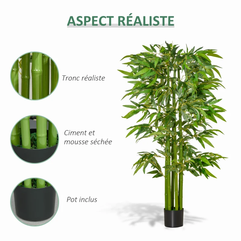 HOMCOM Bambou Artificiel XL 1,60H m 975 Feuilles denses réalistes Pot Inclus Noir Vert