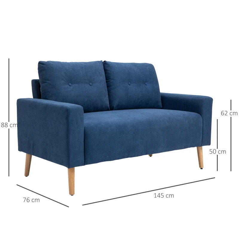 HOMCOM Divano 2 Posti Moderno e Trapuntato in Stile Nordico, in Poliestere e Legno, 145x76x88 cm, Blu