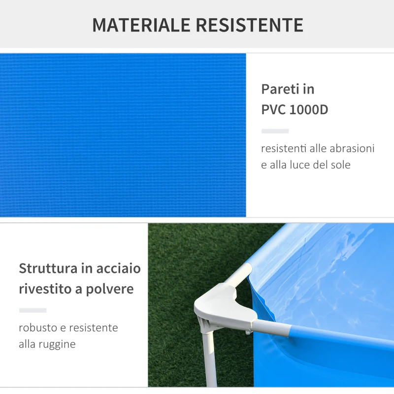 Outsunny Piscina Autoportante da Esterno, Piscina Rettangolare Fuori Terra con Filtro e Valvola in Acciaio e PVC, Blu, 292x190x75cm