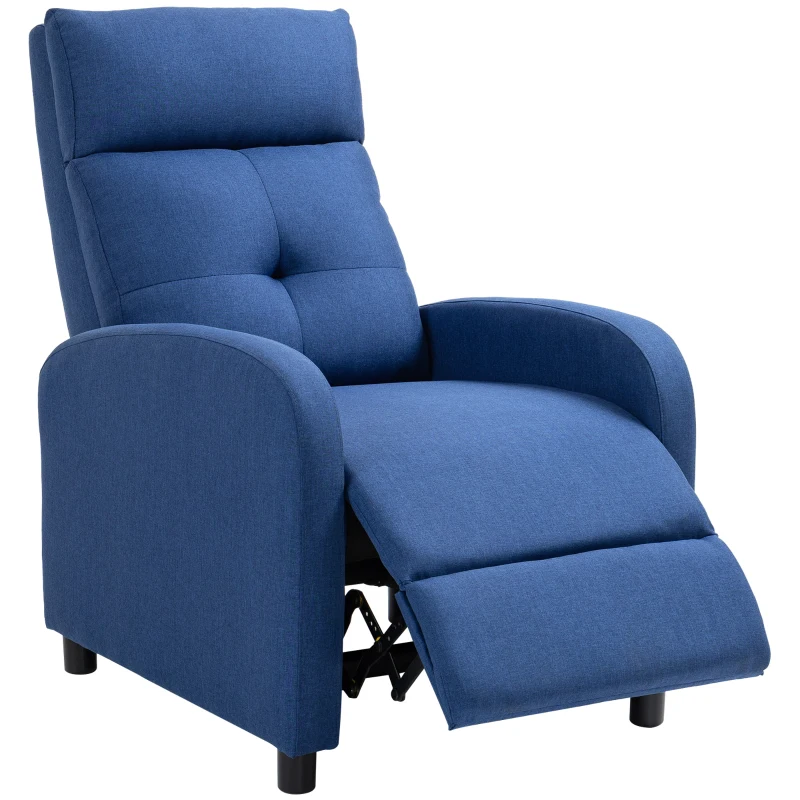 HOMCOM Sillón Reclinable Manual Sofá Individual con Reclinación hasta 155º Carga 150 kg Azul