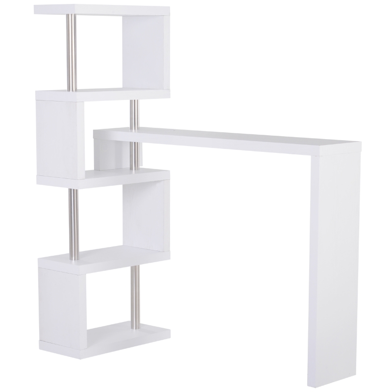 HOMCOM Bartisch-Regal Combi Stehtisch Tresentisch mit 4 Ablagefläche Multi-Winkel-Platzierung Drehbar Weiß 175x30x164,5 cm