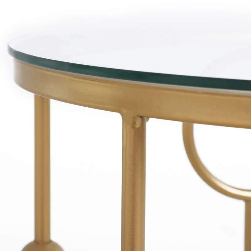 HOMCOM Set 2 Pezzi Tavolini da Caffè Design Elegante con Motivi a Cerchio, Metallo e Vetro Temperato Φ41x57cm & Φ36x51cm, Oro