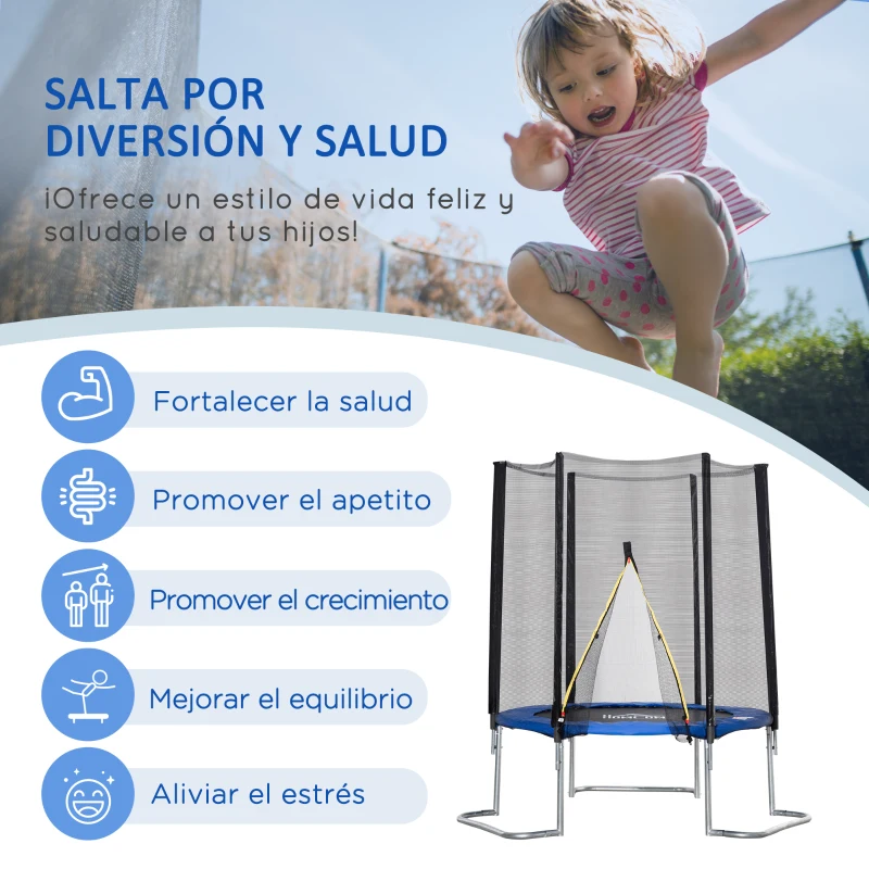 HOMCOM Cama Elástica de Jardín Ø183 cm Trampolín para Niños Adultos con Superficie de Salto Red de Seguridad Cubierta de Bordes y Escalera para Interior Exterior Azul