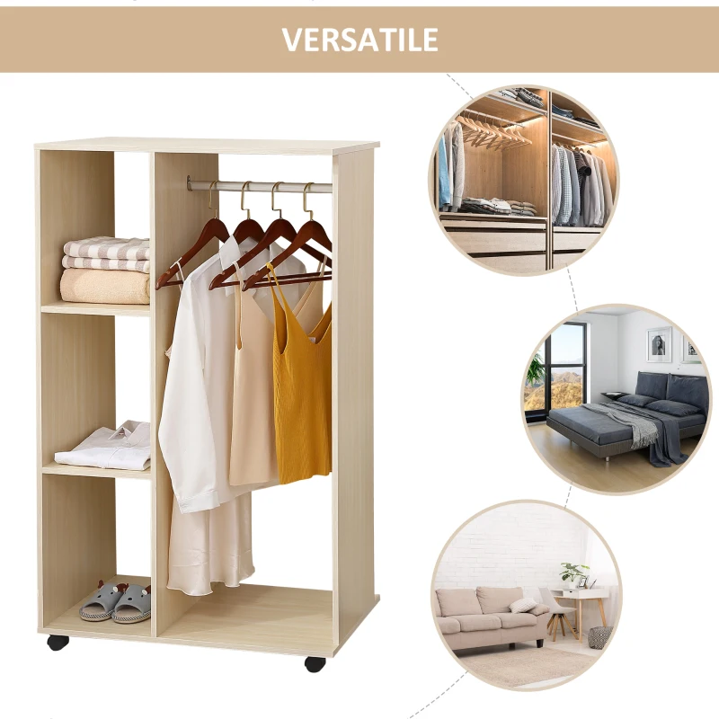 HOMCOM Stand Appendiabiti con 3 Ripiani e Barra Attaccapanni per Vestiti, 80x40x128 cm, Beige