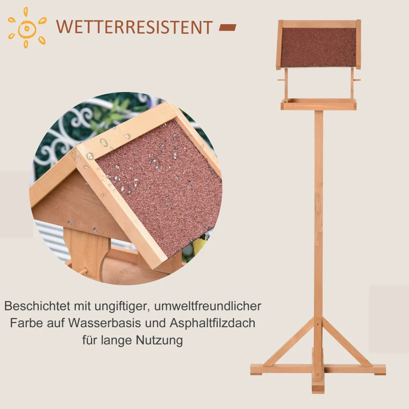 PawHut Vogelfutterhaus mit Ständer wetterfestes Dach Holz Vogelhaus Futterhaus Vogelständer Spielstand für den Aussenbereich Natur 55 x 55 x 144 cm